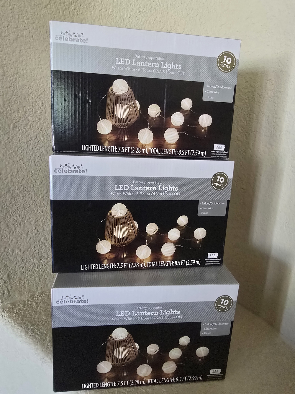 Warm White LED Lantern String Lights - 10 Lights Bundle Of 3 Pack